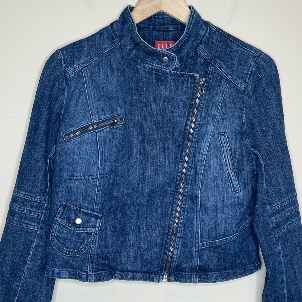 Elle denim short moto long sleeve zipper jacket - Picture 8 of 11